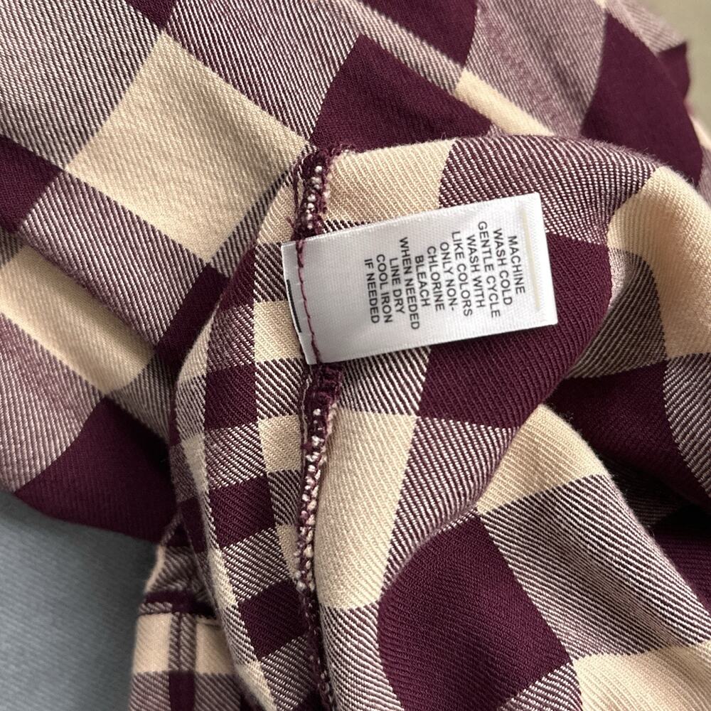 Cato Womens XL Rayon Plaid Babydoll Blouse Empire Waist Burgundy Boho Top - Picture 8 of 8